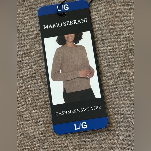 NWT Mario Serrani 100% Cashmere Knit Sweater Womens L Tan Quiet Luxury Classic - Picture 3 of 11
